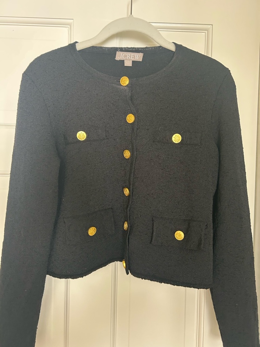 J. Crew Black Bouclé Jacket with Gold Buttons